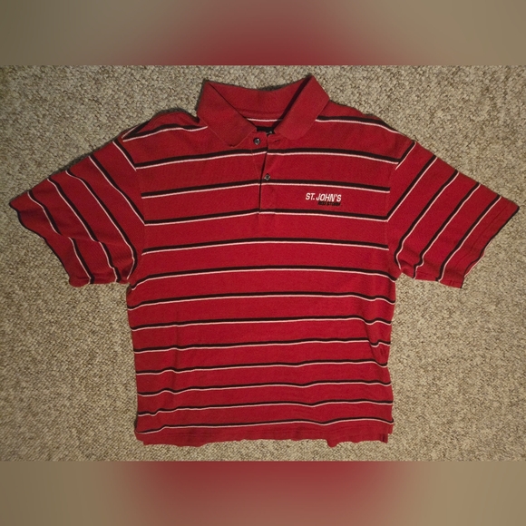 St. John's University Red Storm Red w/ Stripe Polo Shirt Size Medium Ashworth - Picture 8 of 13